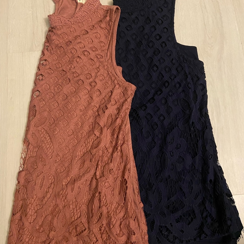 Elegant Lace Tank Tops Navy blue and Warm Salmon